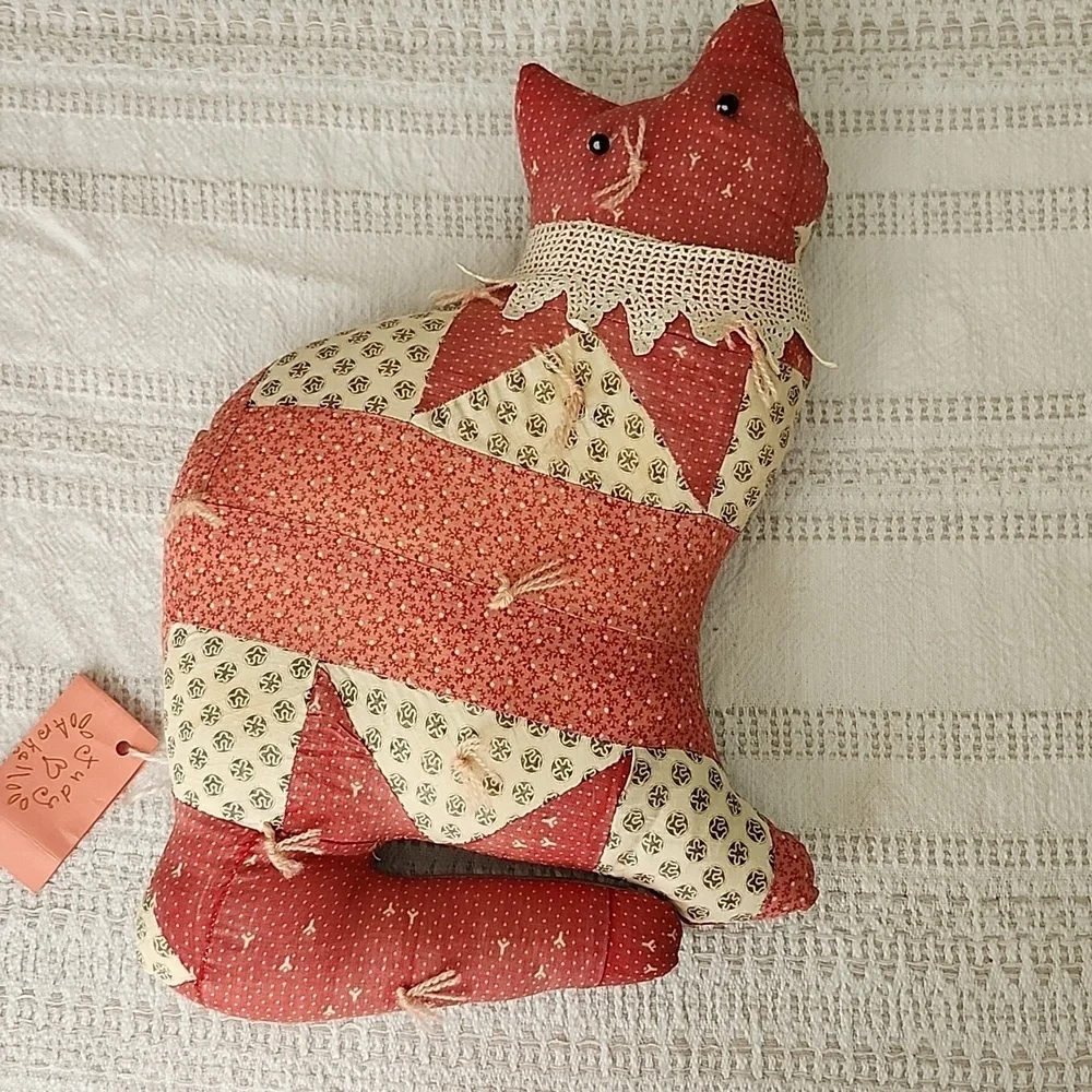 Antique quilted cat pillow patchwork cottagecore Handmade